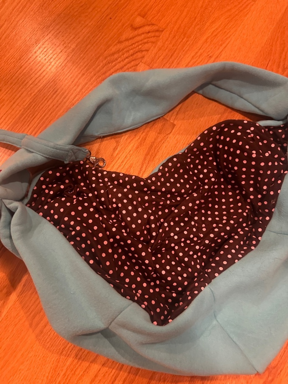 Teal Small Pet Sling Carrier with Polka Dot Lining - Picture 3 of 4
